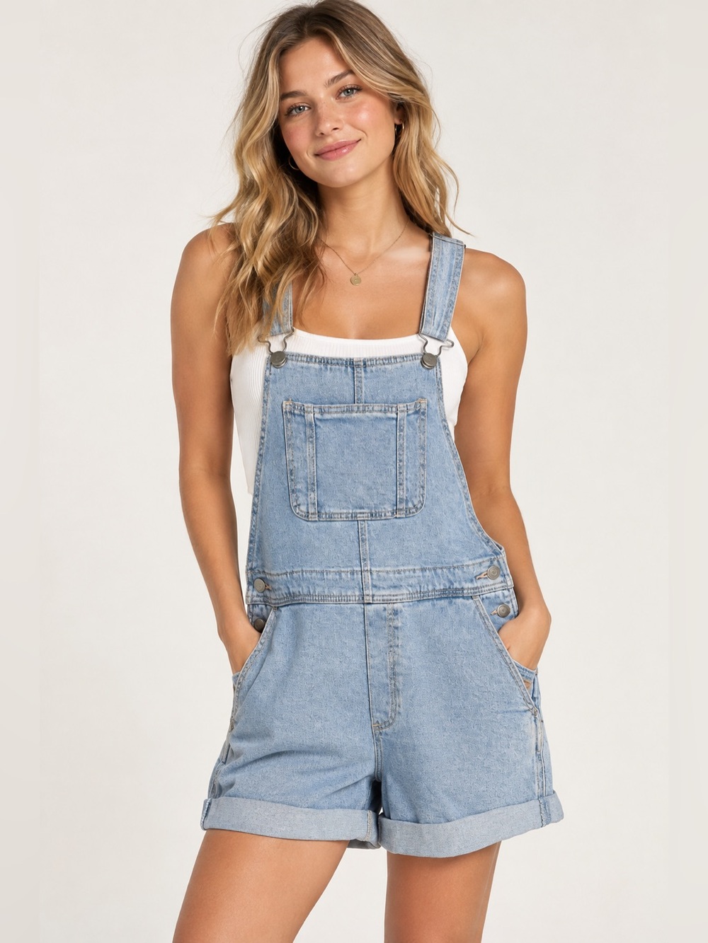 HOLLISTER Light Wash Denim Shortalls Overalls Cuffed Hem Medium